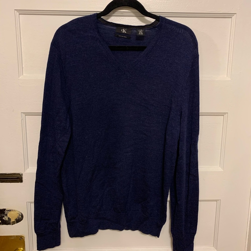 Calvin Klein Navy V Neck Sweater 100% Merino Wool